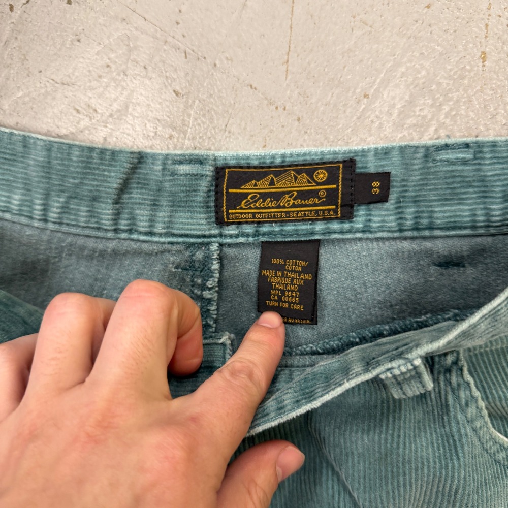Vintage Eddie Bauer Corduroy Pants Teal Green Straight Leg Cotton 36 x 30 - Picture 3 of 7